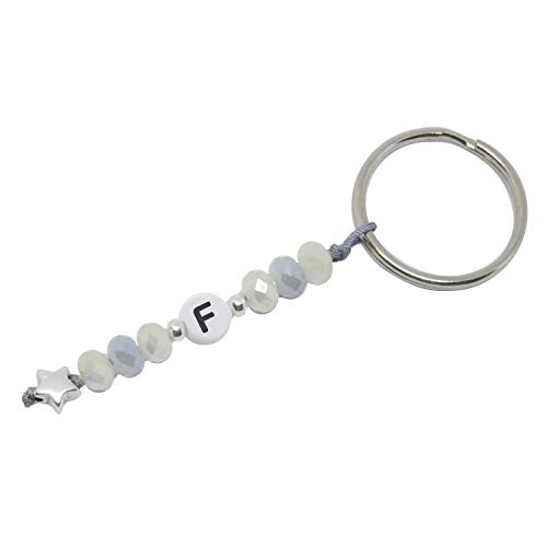 Selfmade Jewelry Schlüsselanhänger Silber Stern Handgemachter Anhänger mit Buchstabe und Glasschliffperlen Inkl. Geschenk-Verpackung (F) von Selfmade Jewelry