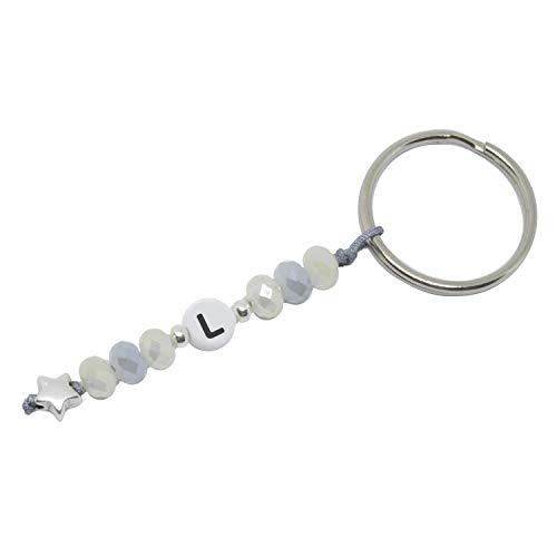 Selfmade Jewelry Schlüsselanhänger Silber Stern Handgemachter Anhänger mit Buchstabe und Glasschliffperlen Inkl. Geschenk-Verpackung (L) von Selfmade Jewelry