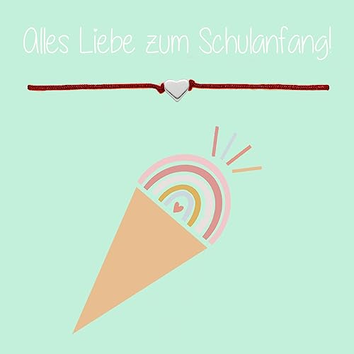 Selfmade Jewelry Schulanfang Geschenk Handgemachtes Armbändchen Größenverstellbares Schmuckstück für Mädchen Schultüte Schulstart (Herz Silber - Rot) von Selfmade Jewelry