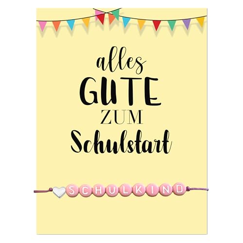 Selfmade Jewelry Einschulung Mädchen Armband Schulkind 2024 Mädchen, Rosa - Perfektes Einschulung Geschenk, Handgefertigtes Geschenk für den besonderen Tag (SCHULKIND Perlen Rosa) von Selfmade Jewelry