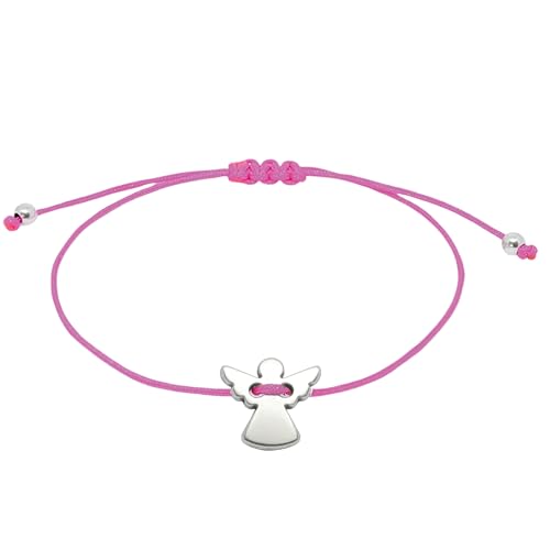 Selfmade Jewelry Schutzengel Armband Silber - Kommunion Geschenk Konfirmation Größenverstellbares Armkettchen für Mädchen Inkl. Geschenkverpackung (Silber - Pink) von Selfmade Jewelry
