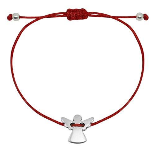 Selfmade Jewelry Schutzengel Armband Silber - Kommunion Geschenk Konfirmation Größenverstellbares Armkettchen für Mädchen Inkl. Geschenkverpackung (Silber - Rot) von Selfmade Jewelry