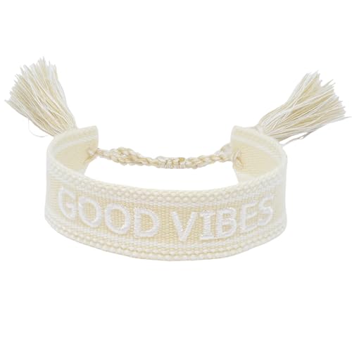 Selfmade Jewelry Stoff Armband in Beige, Web und Gewebtes Design für Frauen, Charmante Kleine Geschenkidee (GOOD VIBES) von Selfmade Jewelry