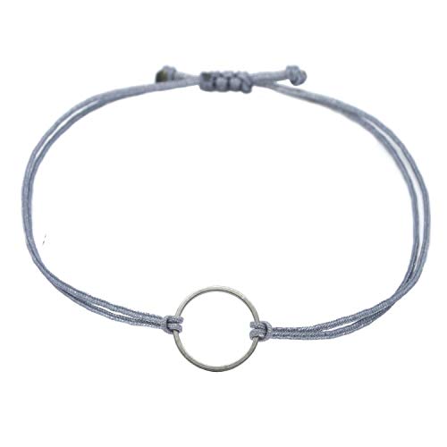 Selfmade Jewelry Armband Damen Silber Kreis Handgemachtes Makramee Armbändchen Größenverstellbar Handmade Inkl. Geschenk-Verpackung (Silber - Grau) von Selfmade Jewelry