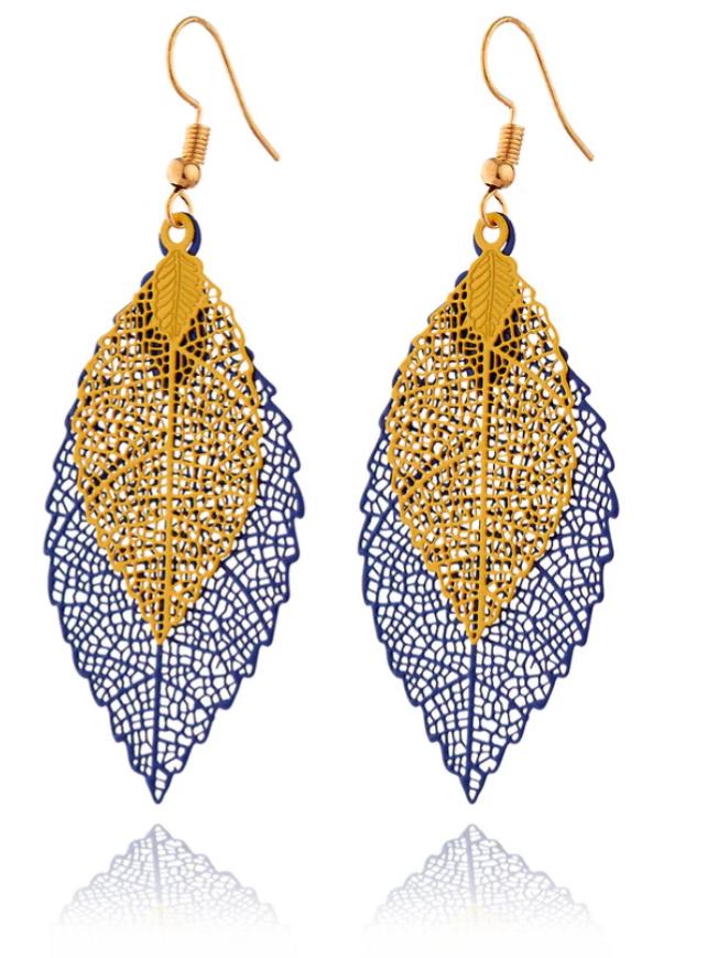 Boho Floral Leaf - Farbenfroher Trend Blatt Ohrhänger Anthrazit Beige von SeliaSweetCollection