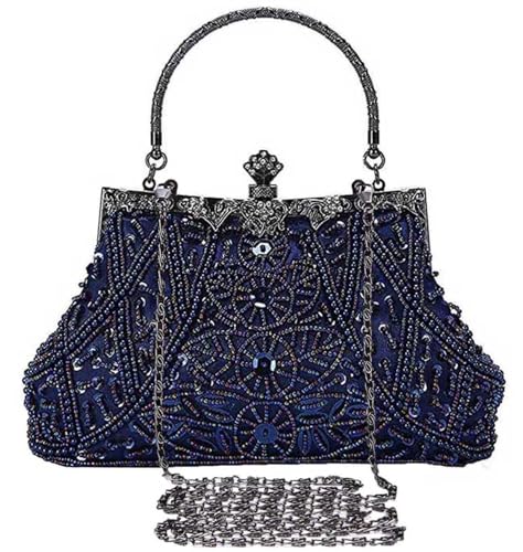 Selighting 1920er Jahre Vintage Perlen Clutch Abendtasche für Frauen formelle Braut Hochzeit Clutch Geldbörse Abschlussball Cocktail Party Handtasche, marineblau, Einheitsgröße von Selighting