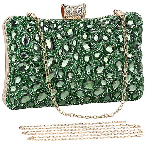 Selighting Glitzernde Strass-Clutch-Geldbörse für Damen, formelle Perlen, Kristall, Abendtasche, Hochzeit, Abschlussball, Cocktail, Party, Handtasche, Grün (Forest Green) von Selighting