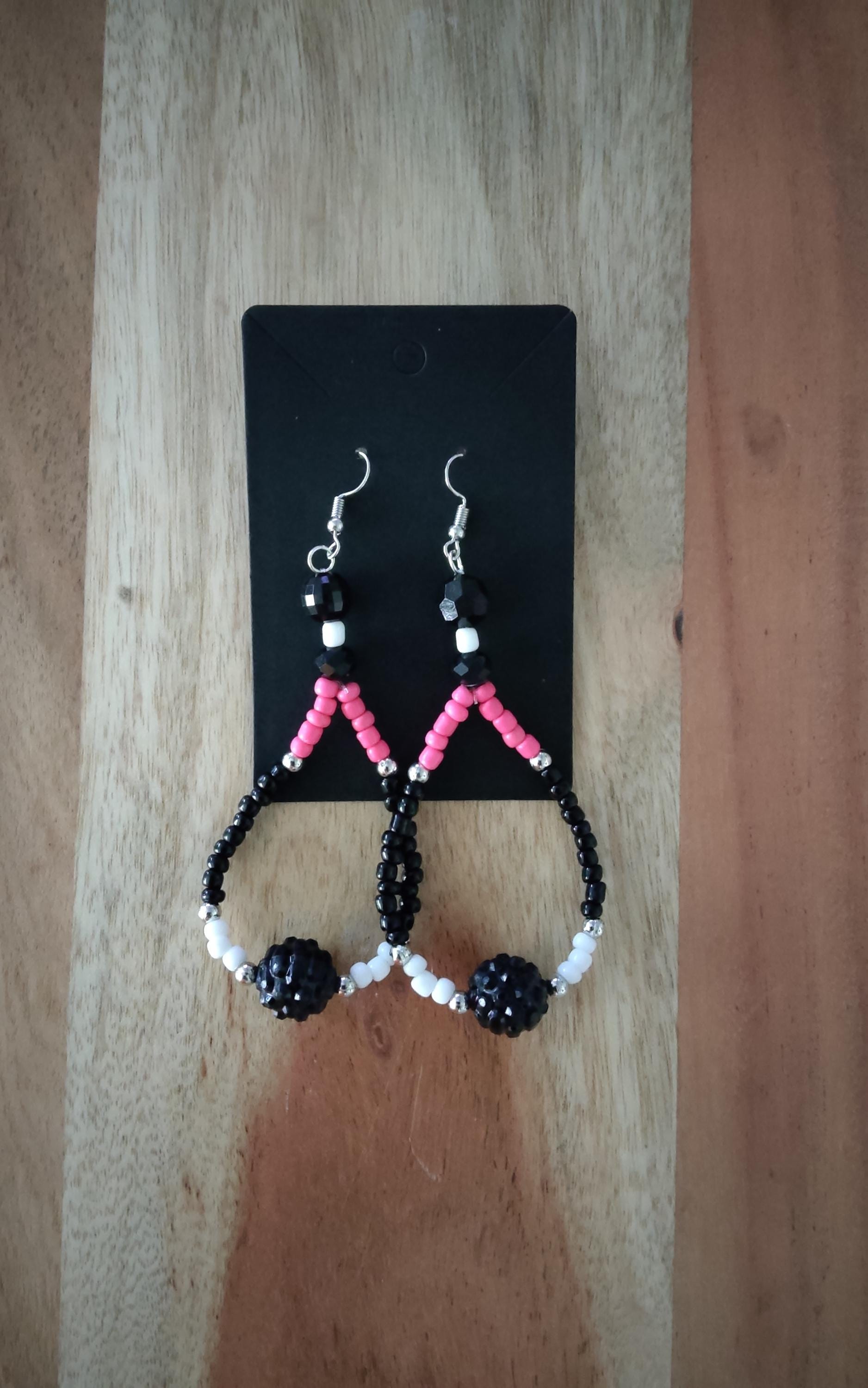 Boho Ohrringe Im Ibiza Style Black & White/Pink Hand Made Neu von SelinaBeach
