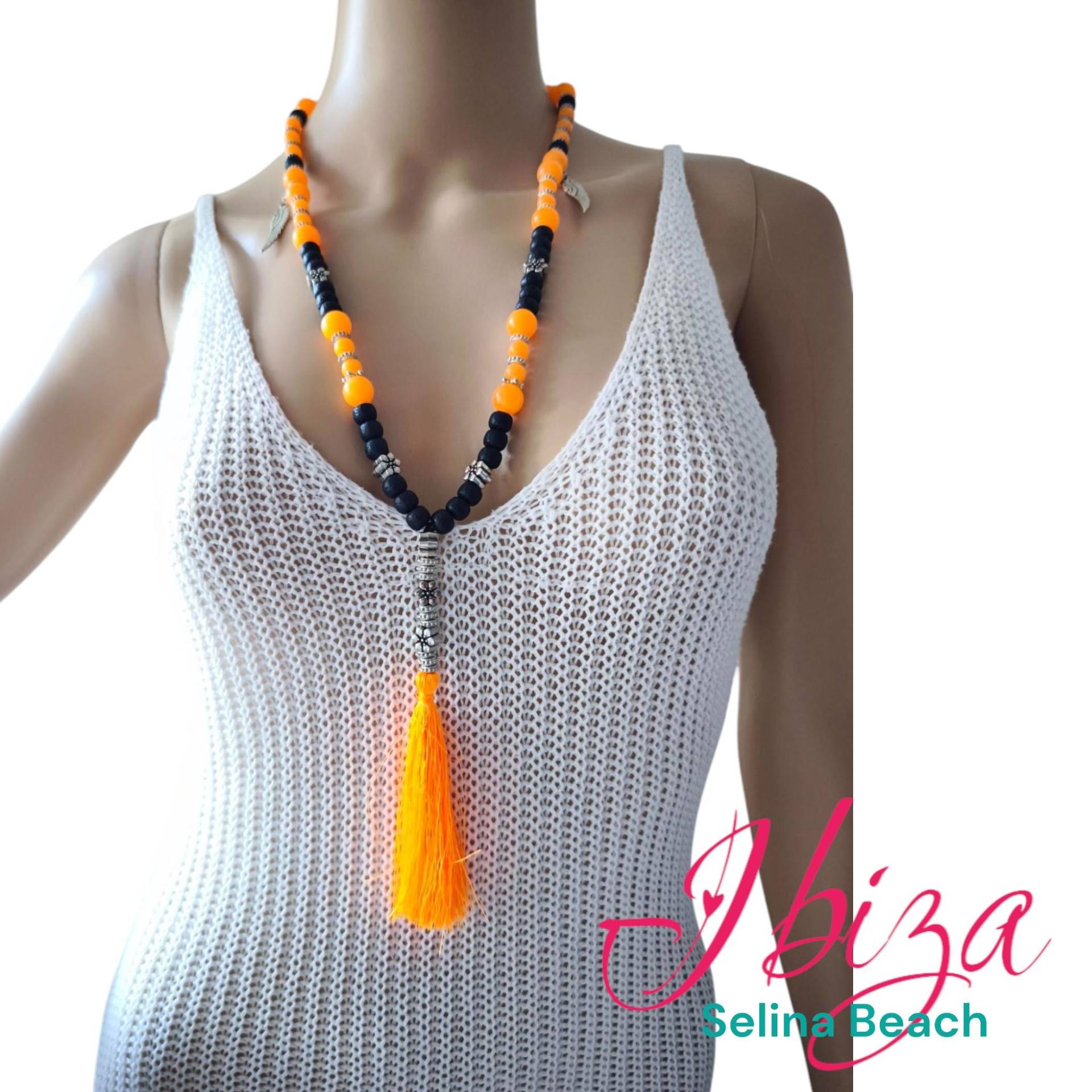 Ibiza Kette Boho Hippie Festival Xxl Perlen Quaste von SelinaBeach