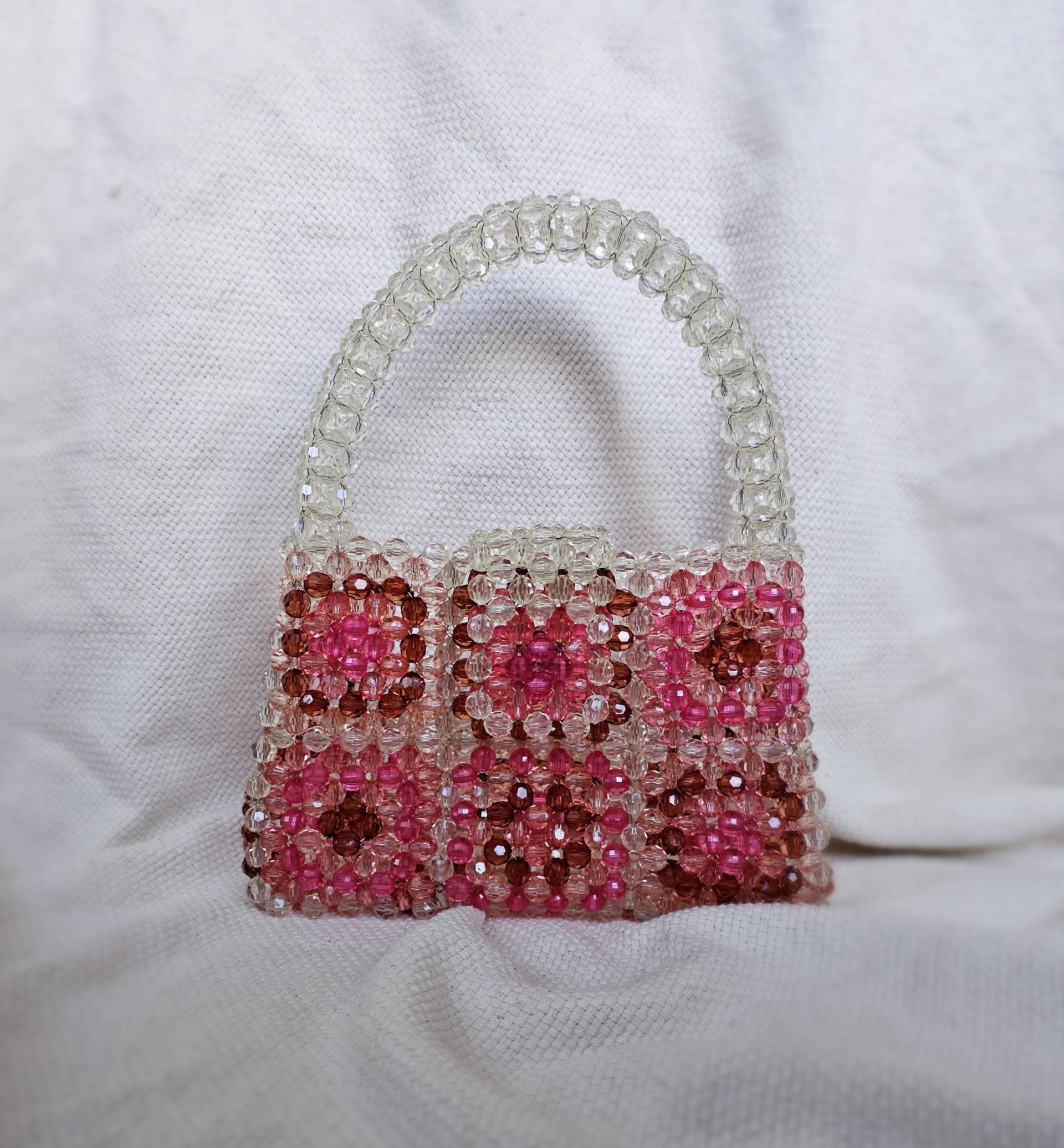 Handgefertigte Kristall Perlen Tasche Pink Braun Motiv Abend Geldbörse von SelisBagStore