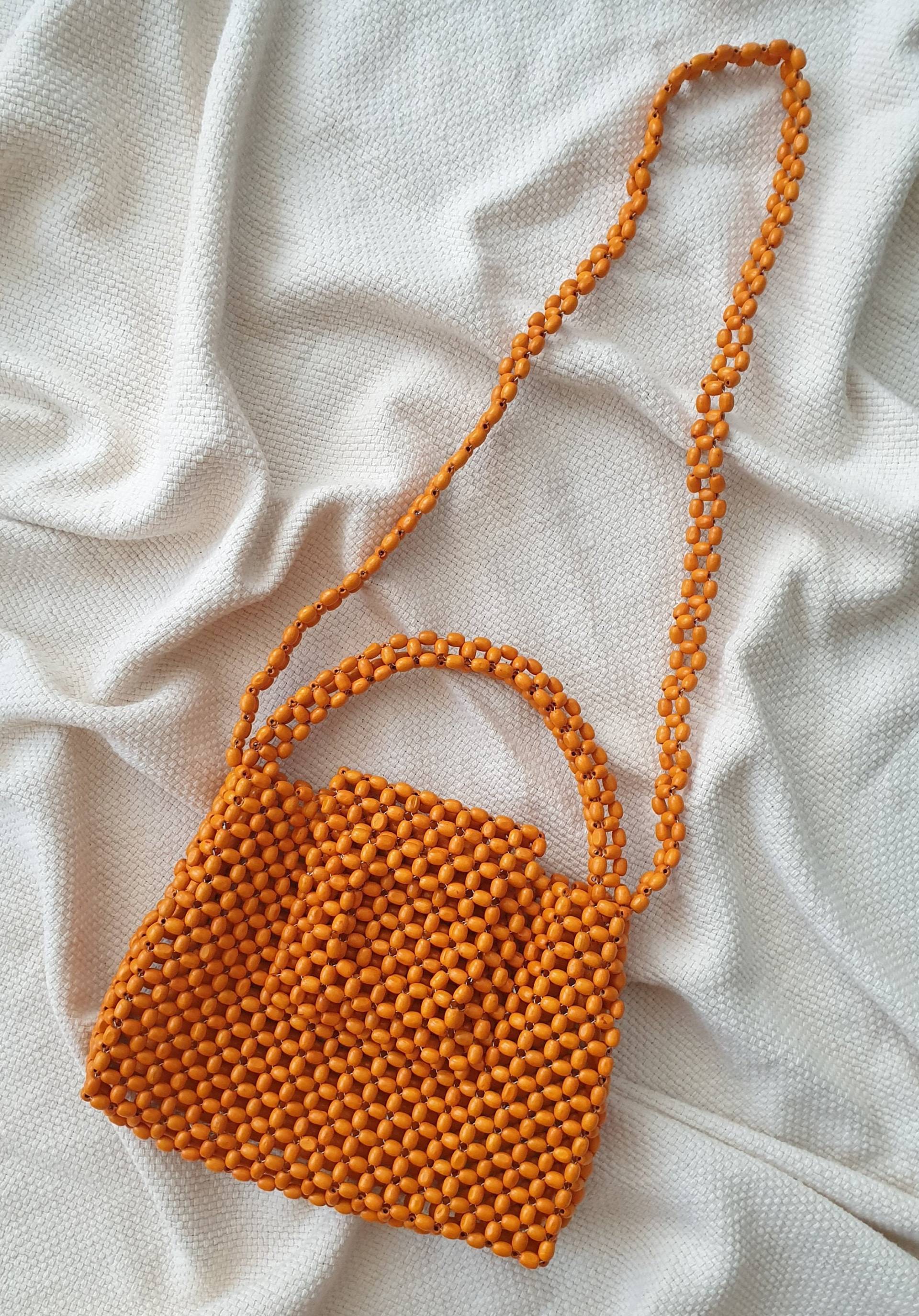 Holz Orange Perlen Tasche Natürliche Bambus Handgemachte Schulter Geldbörse Boho Frauen Handtasche Perle/Sommer von SelisBagStore