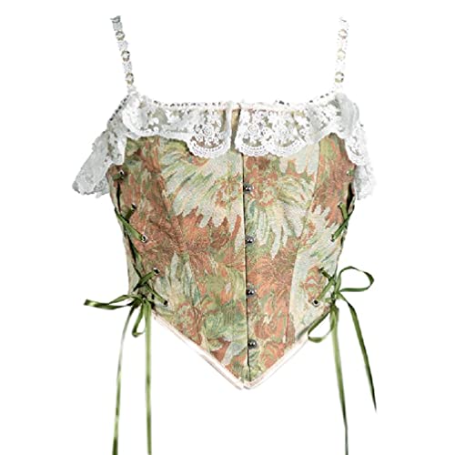 Florales Bustier, französischer Vintage-Stil, Schnürung, Tank-Top, Taillenmieder mit Trägern, bauchfreies Oberteil, Korsett Tops für Frauen zum Ausleihen von Blumen-Bustier-Crop-Top von Selma.