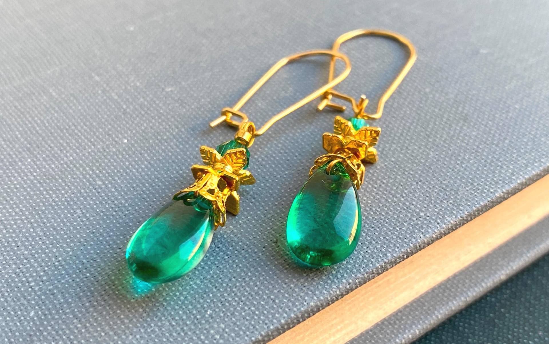 18K Vergoldete Glasohrringe, Elegante Baumeln Ohrringe, Geschenkideen 18K Vergoldete Glasohrringe, Elegante Baumeln Ohrringe, Geschenkideen von SelmaDreams