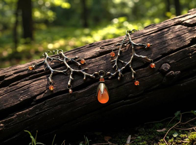 Herbstliche Zweig Halskette Antik Bronze Lätzchen Mit Orange Perlen von SelmaDreams