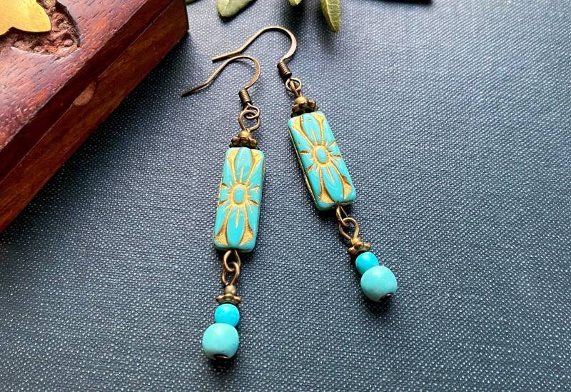 Jugendstil Ohrhänger Blaue Florale Glasperlen Im Boho-stil von SelmaDreams