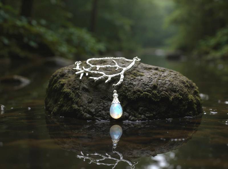 Winter Forest Zweig-Halskette Zweig & Glastropfen Anhänger von SelmaDreams