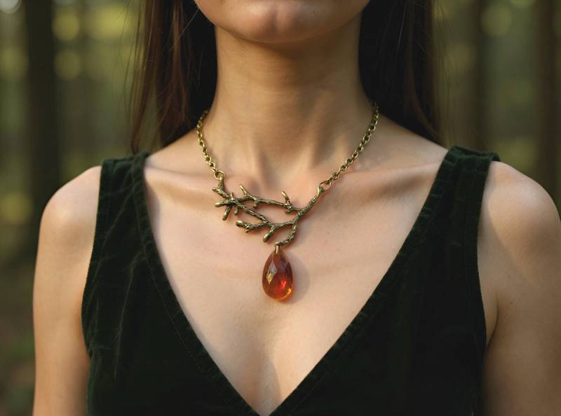 Zauberhafte Wald-Halskette Bronze-Zweig, Rostfarbener Tropfen-Anhänger von SelmaDreams