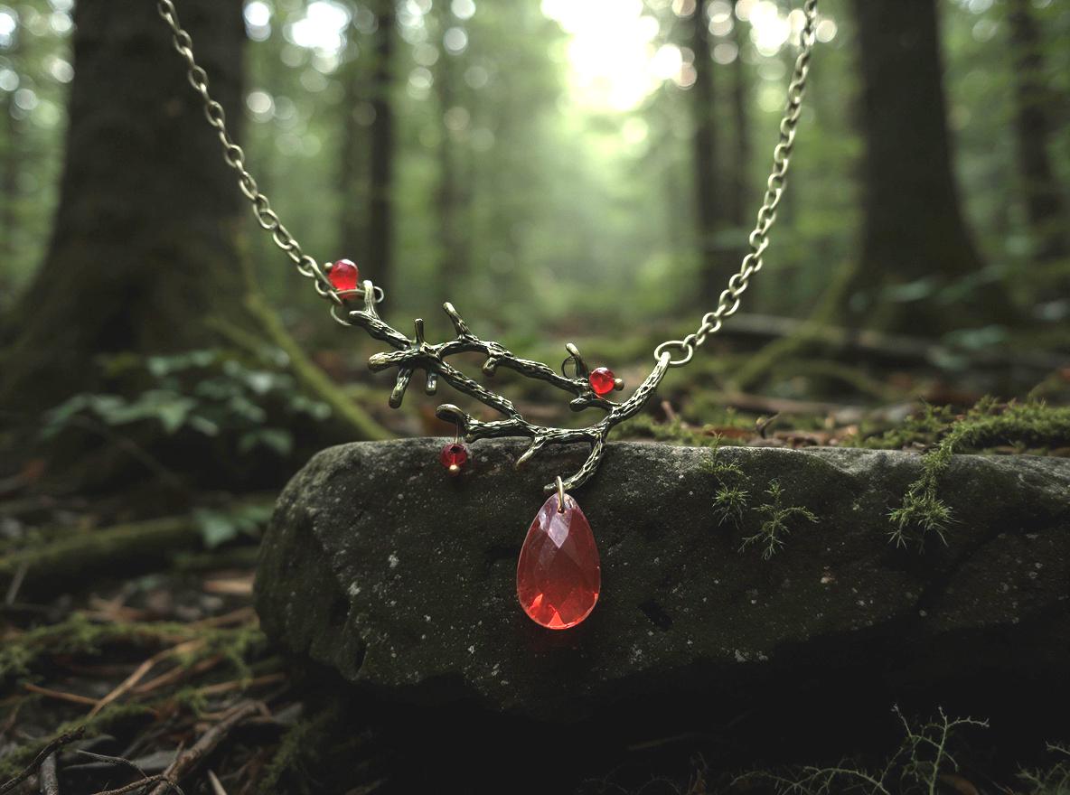 Zauberwald-Halskette Bronzezweig, Roter Tropfenförmiger Anhänger von SelmaDreams