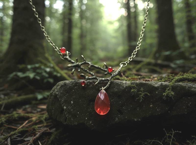 Zauberwald-Halskette Bronzezweig, Roter Tropfenförmiger Anhänger von SelmaDreams