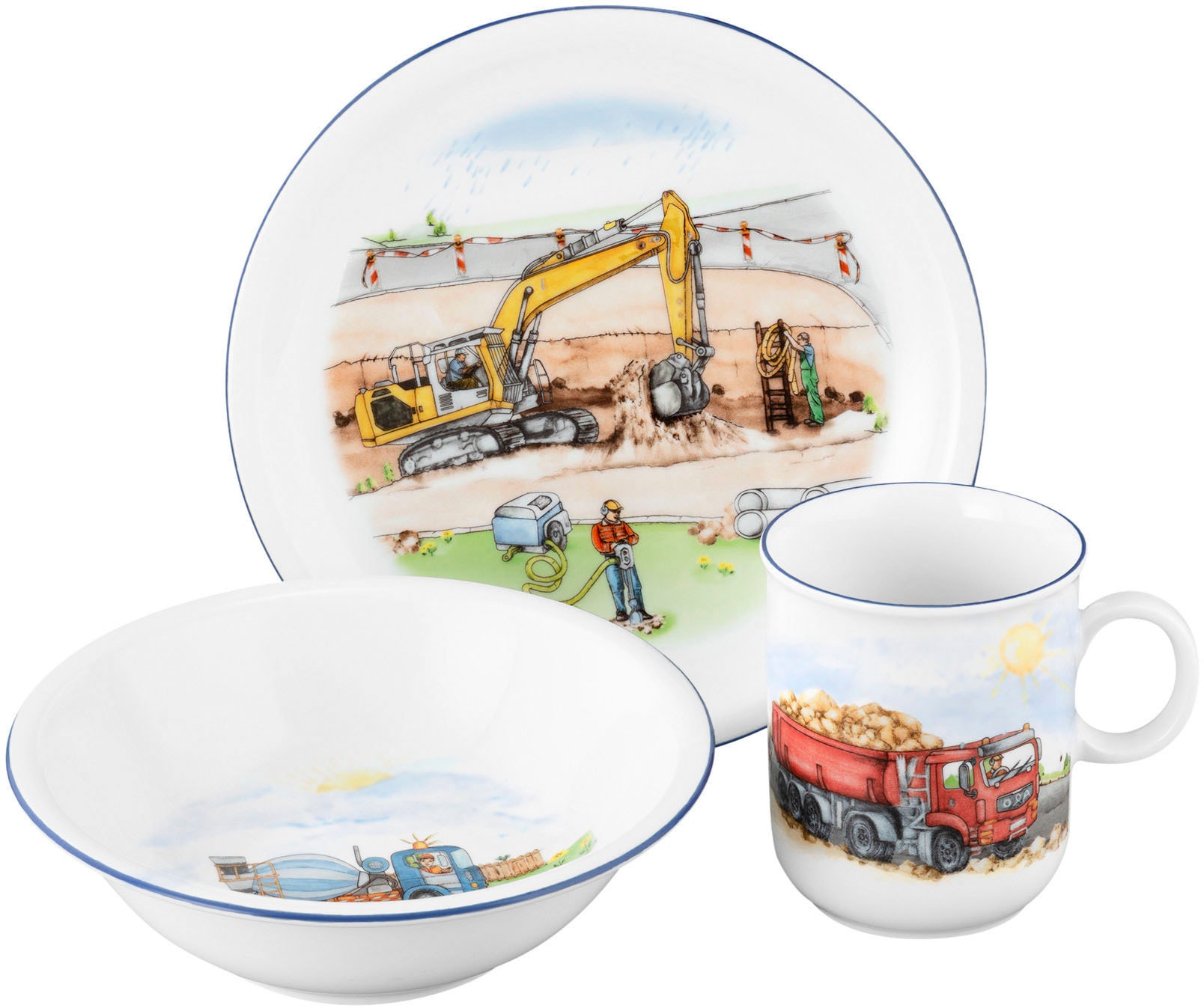 Seltmann Weiden Kindergeschirr-Set "Compact Auf der Baustelle" Teller, Schüssel, Becher, Made in Germany, 3 Teile, für 1 Person von Seltmann Weiden