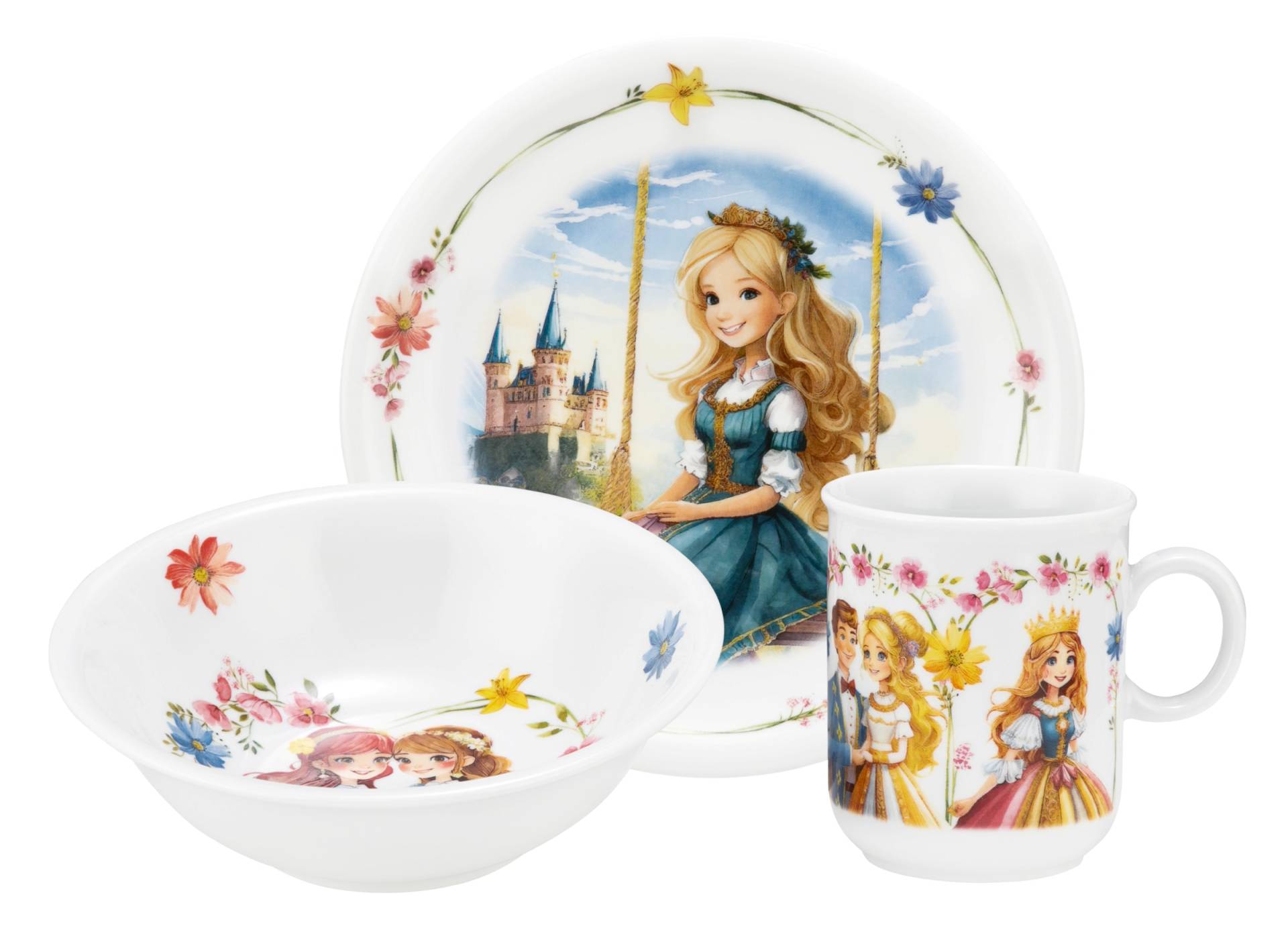 Seltmann Weiden Kindergeschirr-Set "Compact Prinzessin, Kinder-Set 3-teilig" 1x Frühstücksteller 19 cm, 1x Schüssel 16 cm, 1x Becher 0,25 l von Seltmann Weiden