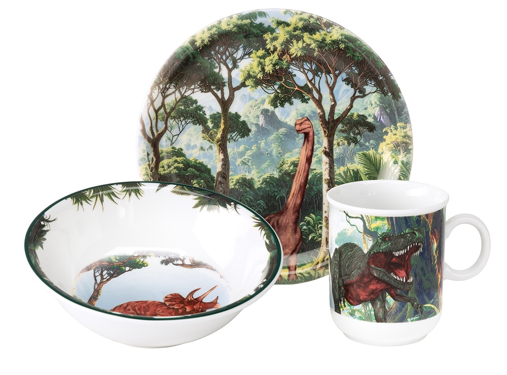 Seltmann Weiden Kombiservice "Kinder-Set 3-teilig Compact Dino, Becher, Frühstücksteller, Schüssel" Becher, Frühstücksteller, Schüssel, Dinosaurier von Seltmann Weiden