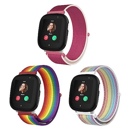 Seltureone 3 Stück Nylon-Armband für Kinder, kompatibel für Xplora X6 Play, Bequemer, Atmungsaktiver, Wasserdichte Riemen für Kinder, Einfach zu Tragen - Rot, Neon, Farbe von Seltureone