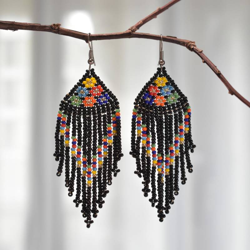 Perlen Fransen Ohrringe Mit Blumen Handgemachte Bunte Ohrringe, Weihnachtsgeschenk von SelvaDE