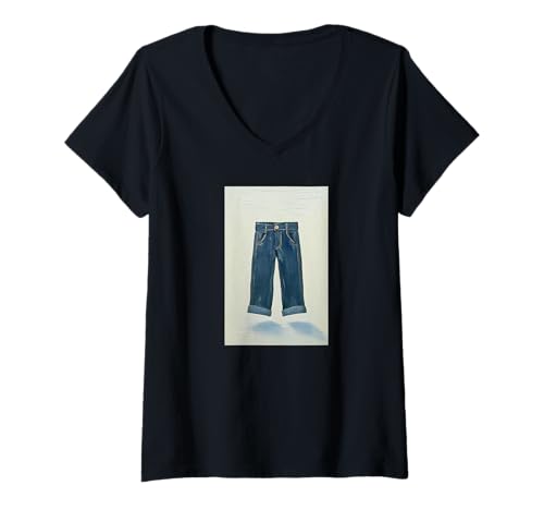 Damen Indigo-Icons: Malerisches Denim-Design für echte Denimheads T-Shirt mit V-Ausschnitt Damen Indigo-Icons: Malerisches Denim-Design für echte Denimheads T-Shirt mit V-Ausschnitt von Selvedge in Indigo