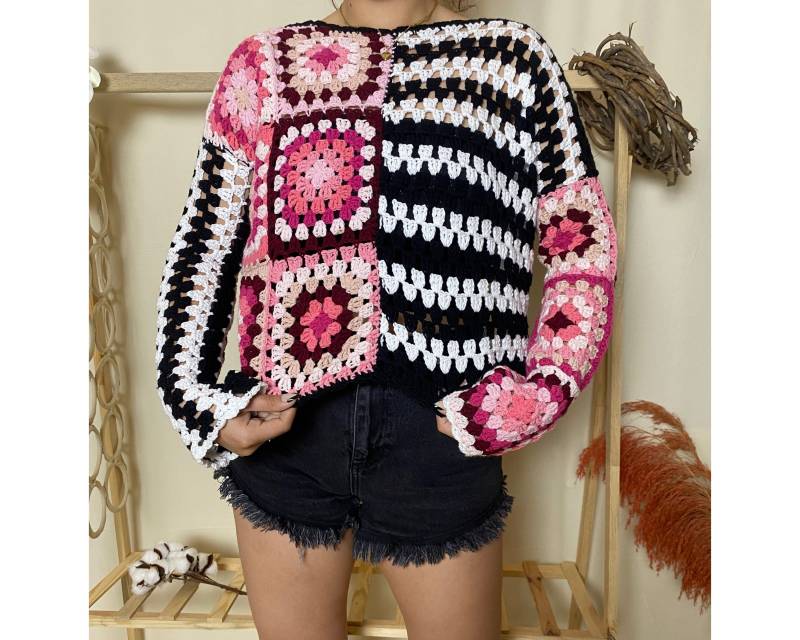 Bunter Boho Patchwork Häkelpullover - Handgemachter Grandma Square Pullover, Einzigartiger Crochet Pullover von SemAndCrochett