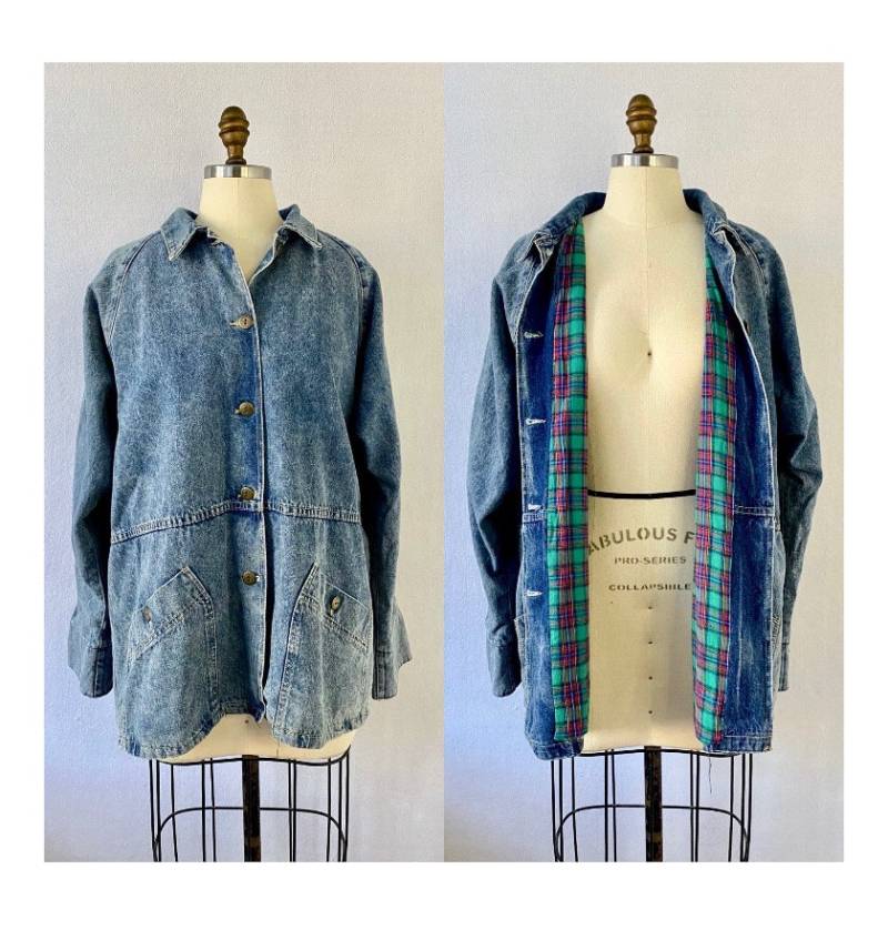 Ca. 1970Er-80Er Jeansjacke Mit Kariertem Flanellfutter Von Oshkosh von SemaphoreVintage