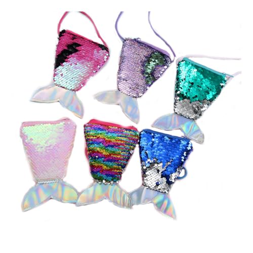 Semazz Meerjungfrau Tasche, 6 PCS Glitzernde Meerjungfrau Schwanz Geldbörse mit Reißverschluss, für Mädchen von Semazz