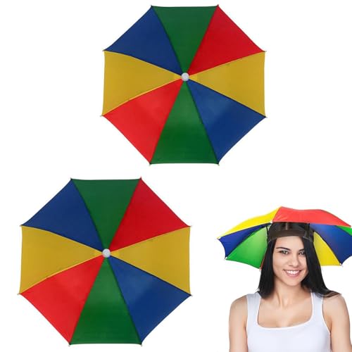 Semazz Regenschirmhut,2 PCS Regenbogen Sonnenschirm Kopf Angeln-Regenschirm-Hut mit Elastischen Bändern Verstellbarer Regenschirmmütze Sonnenschirm für Erwachsene Kinder Outdoor Angeln Gartenarbeit von Semazz