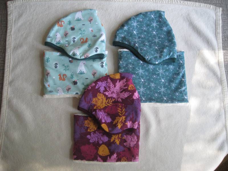 Bio Mütze & Loop, Winter, Plüsch Futter, Eisbär, Schneeflocken, Blätter, Größen Auswahl, Kinder von Sembini