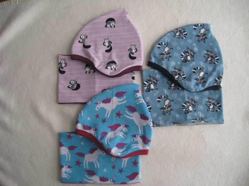 Bio Mütze & Loop, Gr. 46-48, Waschbär, Eichhörnchen, Einhorn, Motiv Auswahl, Herbst, Baby von Sembini