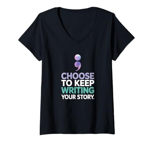 Damen Entscheiden Sie Sich, Ihre Geschichte weiter zu schreiben, motivierendes Zitat T-Shirt mit V-Ausschnitt Damen Entscheiden Sie Sich, Ihre Geschichte weiter zu schreiben, motivierendes Zitat T-Shirt mit V-Ausschnitt von Semicolon Symbol, Inspirational Quote