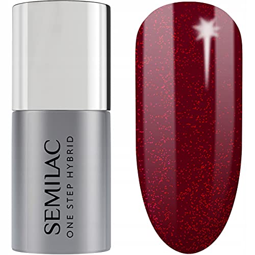 S590 Semilac One Step Hybrid Nagellack 3in1 Glitter Red 5 ml Innovativ UV LED Farblack Nail Polish von Semilac