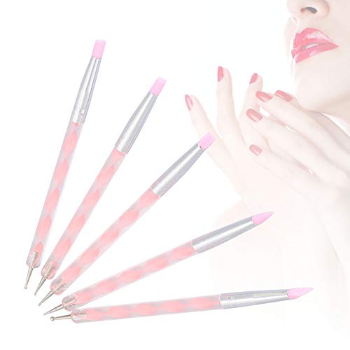 5-teiliges Schnitz-Skulptur-Stift-Set mit Zwei Enden für Maniküre, Nagelkunst-Werkzeug mit Punktierstift mit Silikonkopf, für Langlebige, Glitzernde Nagelspitzen (Rosa) von Semme