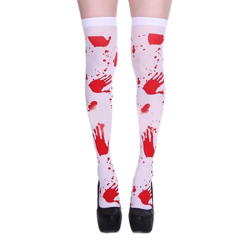 Halloween-Strümpfe, Hohe Socken weiß und Rot, Weich, Atmungsaktiv, für Party-Cosplay, Einzigartiges Design mit Blutigem Handabdruck von Semme