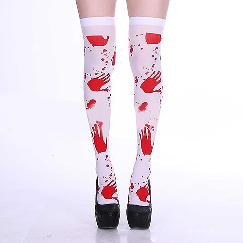 Halloween-Strümpfe, Hohe Socken weiß und Rot, Weich, Atmungsaktiv, für Party-Cosplay, Einzigartiges Design mit Blutigem Handabdruck von Semme