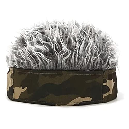 Künstlicher Perückenhut für Männer mit Camouflage-Stirnband, Größenverstellbar, Lustiges Kurzhaar-Perückenstirnband für Party, Angeln, Laufen, Wandern, Grau von Semme