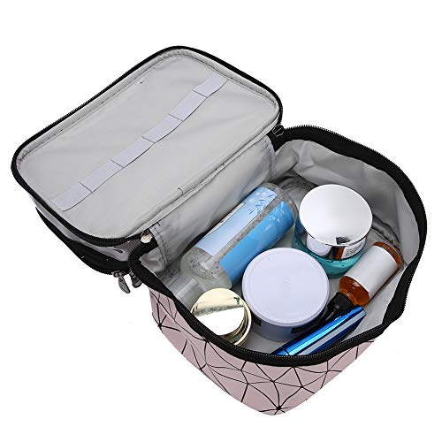 Reise-Make-up-Tasche, Multifunktionale Kosmetiktasche Doppelschichtige Tragbare Make-up-Tasche Kulturspeicher-Organizer für Kosmetik Toilettenartikel Pinsel Werkzeuge(Rosa) von Semme