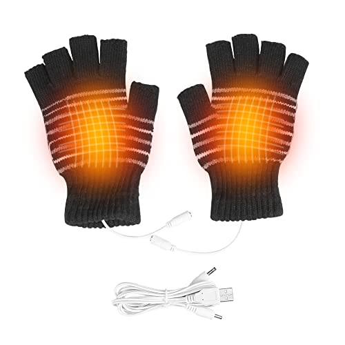 USB Beheizte Winterheizhandschuhe für Männer und Frauen,Waschbar Handschuhe Halbfinger Warmer Fäustling für Radfahren, Wandern, Skifahren und Bergsteigen (Schwarz) von Semme