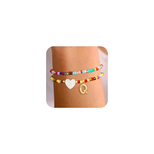 Semoya Buntes Softball-Armband mit Initialen für Damen und Mädchen, A-Z, goldfarbene Perlen, Stretch-Armbänder, Softball, Mama, Buchstaben, stapelbar, Schmuckideen, Geschenke, 2 Stück, 6.5 inch Semoya Buntes Softball-Armband mit Initialen für Damen und Mädchen, A-Z, goldfarbene Perlen, Stretch-Armbänder, Softball, Mama, Buchstaben, stapelbar, Schmuckideen, Geschenke, 2 Stück, 6.5 inch von Semoya