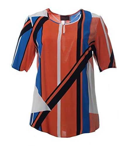 Chiffon Tunika Bluse Damen Shirt große Größen A-Linie in Orange Blau Oberteil, Größe:46 von Sempre piu