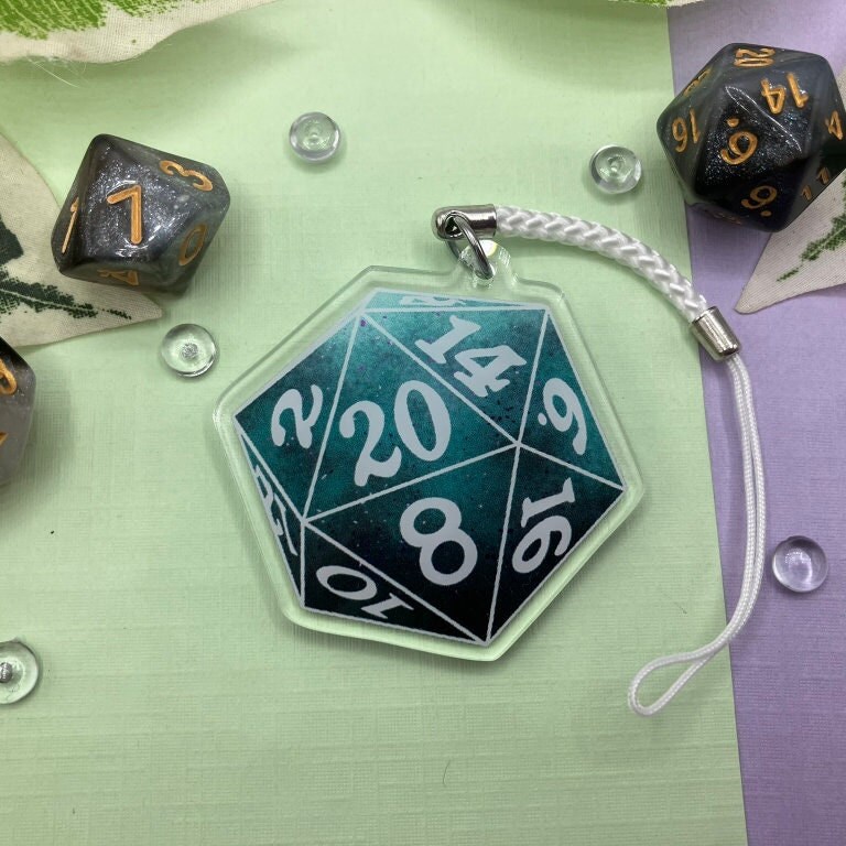 D20 Dice Acrylic Charm, Keychain For Lovers Of Dungeons & Dragons Any Other Ttrpgs von SenCrossArt