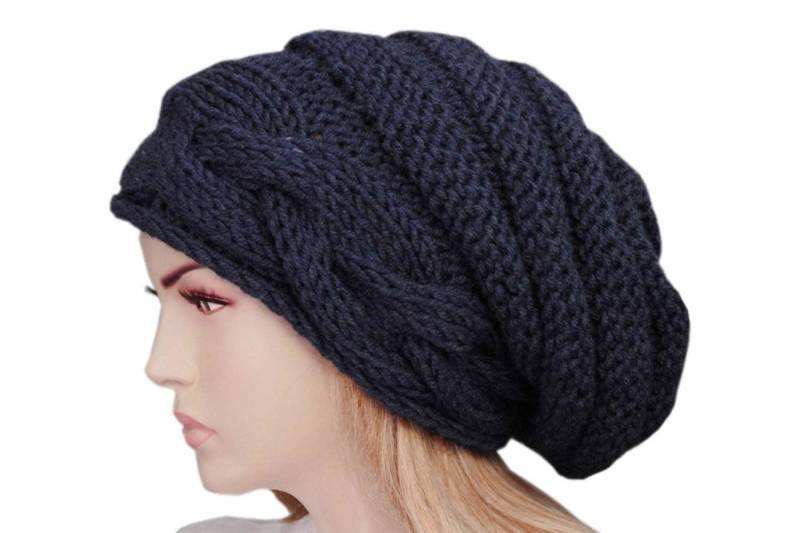 Marine Zopfmuster Slouchy Beanie Wolle-Acryl-Mischung von SenamonAccessories