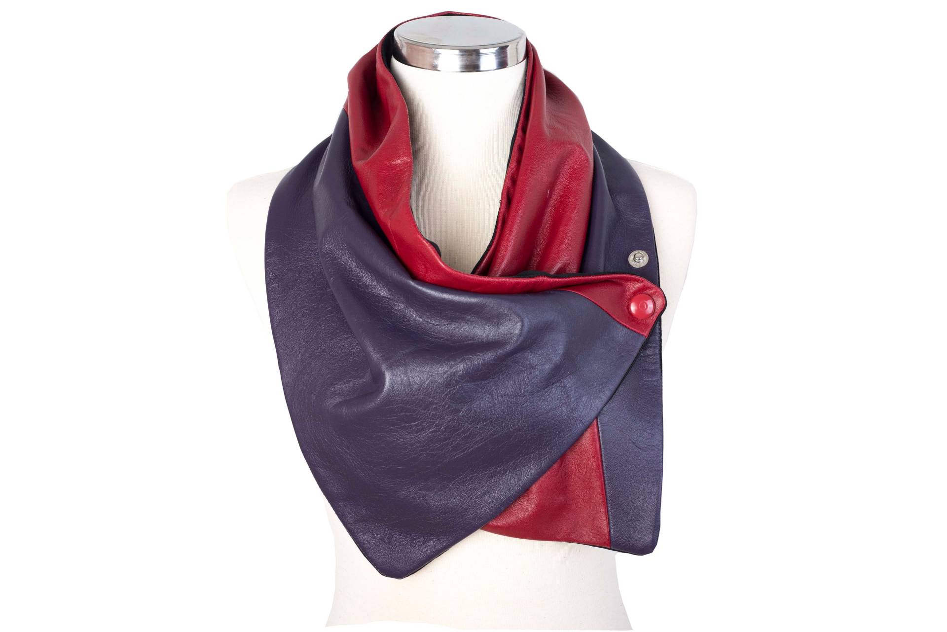 Schal Aus Echtem Leder, Mit Druckknöpfen Und Futter, Halswärmer Für Männer, Druckknöpfen, Herrenschal, Rot, Lila von SenamonAccessories