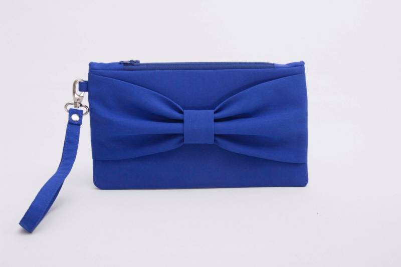 Brautjungfer Clutches, Schleife Wristelt Clutch in Benutzerdefinierten Farben, Geschenk, Hochzeitsgeschenk, Reißverschlusstasche, Abend Clutch von SenamonBoutique