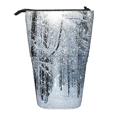 Federmäppchen, Motiv: Winter-Weißwald, stehend, Stifthalter, Teleskop-Federmäppchen, Pop-Up-Make-up-Tasche, Winter White Forest, Einheitsgröße, Taschen-Organizer von Senar